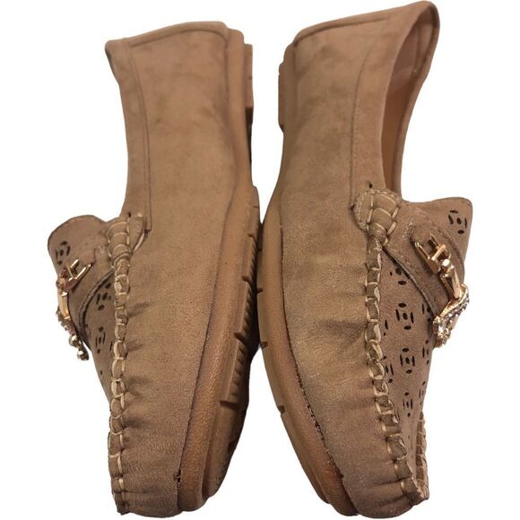 Tan Suede Perforated Slip On Moccasin - Picture 7 of 10